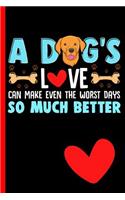 A Dog's Love Can Make Even the Worst Days So Much Better: College Ruled Notebook: Adorable Blank Lined Book