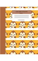 Wide Ruled Monkey Notebook Composition Book: Cute Workbook Journal for Kids. 8" x 10" 120 Pages. Kawaii Baby Monkey