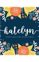 Katelyn: Notebook - Libreta - Cahier - Taccuino - Notizbuch: 110 pages paginas seiten pagine: Modern Florals First Name Notebook in Orange, Mint & Yellow on 