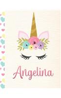 Angelina: Personalized Unicorn Sketchbook For Girls With Pink Name - 8.5x11 110 Pages. Doodle, Sketch, Create!