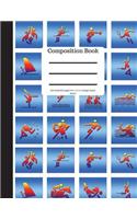 Composition Book 200 Sheet/400 Pages 8.5 X 11 In.-College Ruled Colorful Sports: Gymnastics Volleyball Tennis Soccer Sailing Wresting Boxing Swimming Sports Writing Notebook - Soft Cover