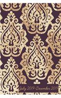 July 2019-December 2019: Six Month Daily Planner: 6x9 Satin Matte Burgundy & Gold Damask Vintage Inspired Cover