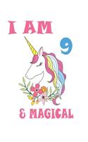Unicorn Journal I am 9 & Magical: Cute Happy 9th Birthday Kids Unicorn Birthday Journal 100 Pages, 6 x 9 (15.24 x 22.86 cm), Solt Cover, Matte Finish ( Birthday Themed Lined NoteBook