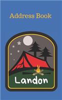 Landon: Personalized Address Book for Kids who Love Camping and Summer Camp