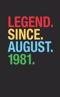 Legend Since August 1981: Dotted Bullet Journal (6 X 9 -120 Pages) for 38th Birthday Gift Idea for Women and Men