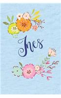 Ines: Personalized Name and Floral Design on Calm Sky Blue Pattern, Lined Paper Note Book For Girls To Draw, Sketch & Crayon or Color (Kids Teens and Adul