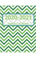 2020 - 2021 Monthly Planner: January 2020 - December 2021 - Notebook, Weekly Calendar and Organizer - Vertical Pages - Dated With To Do List & Notes Pages (Green White Chevron)