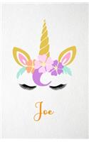 Joe A5 Lined Notebook 110 Pages: Funny Blank Journal For Lovely Magical Unicorn Face Dream Family First Name Middle Last Surname. Unique Student Teacher Scrapbook/ Composition Great