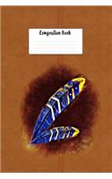 Composition Book: Cool Indian Feather Pattern 6 X 9 Wide Ruled Paper Notebook, Appreciation, Quote Journal or Diary Unique Inspirational Gift for Friend or Teacher, Beginning or End of School Year, Retirement, Birthday or Gratitude Present - Blue F