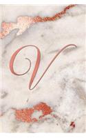 V: Letter V Journal, Rose Gold on Rose Gold Marble, Personalized Notebook Monogram Initial, 6 X 9