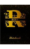 Rory Notebook: Letter R Personalized First Name Personal Writing Notepad Journal Black Gold Glittery Pattern Effect Cover Wide Ruled Lined Paper for Journalists & 