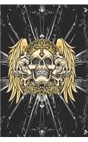 Gothic Notizbuch goldene Totenschädel: Gothic Notizbuch mit Totenschädeln und Kreuz