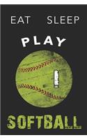 I Monogram Initial Softball Journal Eat Sleep Play Softball