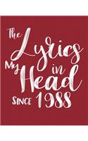 The Lyrics In My Head Since 1988 Notebook Birthday Gift: Blank Sheet Music Notebook / Journal Gift, 120 Pages, 5x8, Soft Cover, Matte Finish