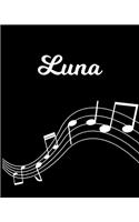 Luna: Sheet Music Note Manuscript Notebook Paper - Personalized Custom First Name Initial L - Musician Composer Instrument Composition Book - 12 Staves a 