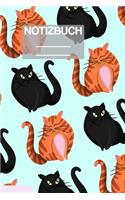 Notizbuch A5 Muster Zeichnung Katzen Katze Cat Cats Orange Schwarz Haustier