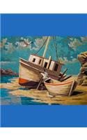 Composition Book Journal: : Retro Mid Century Modern Motif Cover with Vintage Seascape of European Sailboats and Fishing Boats