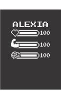 Alexia: Pixel Retro Game 8 Bit Design Blank Composition Notebook College Ruled, Name Personalized for Girls & Women. Gaming Desk Stuff for Gamer Girls. Funn