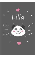 Lilia: Personalisiertes Panda Tage-/Notizbuch mit dem Vornamen Lilia und ganzen 100 linierten Seiten im 6x9 Zoll Format (ca.DIN A5). Optimal als Schreibhef