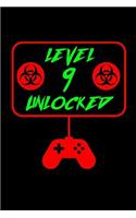 Level 9 Unlocked: Ruled, Blank Lined Gaming Journal 6×9 120 pages, Nine Years Old, Cool and Bad*ss Retro Biohazard Controller Notebook, Perfect Birthday Gift for Game