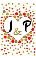 I and P Personalized Monogrammed notebook journal gift with Two Initials for Couples and lovers on valentine's day, wedding anniversary and special occasions with beautiful golden glitter red and confetti cover