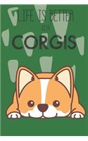 Life Is Better With Corgis: Cute Corgi Dog Lover Journal / Notebook / Diary Perfect for Birthday Card Present or Christmas Gift Support Mans Best Friend and The Greatest Pets I