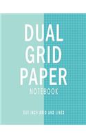 Dual Grid Paper Notebook: Cool Blue Composition Notebook with Alternating 5 X 5 Inch Graph Ruled and Lined Pages