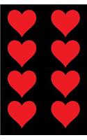 100 Page Unlined Notebook - Red Hearts on Black