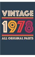 Vintage 1978 Notebook 'All Original Parts' - 41 Years Old Birthday Planner - Retro Journal for Women and Men - 41st Birthday Gift
