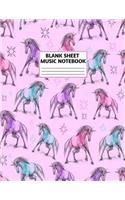 Blank Sheet Music Notebook: Cute Unicorn Matte Cover Design with 110 Pages White Paper Interior for Musician Students and Professionals Playing Piano, Ukelele, Mandolin and Oth