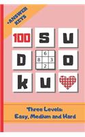 Sudoku: 6" X 9" WITH ANSWER KEYS INCLUDED. 100 SUDOKU PUZZLES BOOK. Three Difficulty Levels: Easy, Medium and Hard. HUNDREDS OF HOURS OF FUN. EASY-TO-READ F