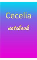 Cecelia: Blank Notebook - Wide Ruled Lined Paper Notepad - Writing Pad Practice Journal - Custom Personalized First Name Initial C Blue Purple Gold - Taking 