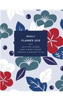 Weekly Planner 2020 with Gratitude Journal, Habit & Mood Tracker, Personal & Business TO-DOs: 12 Month Diary with 2 - page vertical weekly layout (JAPANESE STYLE FLOWER PATTERN ON THE COVER - Large - Sunday start week)