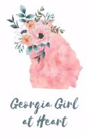 Georgia Girl at Heart: Pink Watercolor State Outline with Pretty Flowers Detail Blank Lined Journal