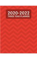 2020-2022 Three Year Planner: Monthly Planner - 36 Month Calendar Planner Diary for 3 Years With Notes - Red Chevron Pattern (8.5"x11")