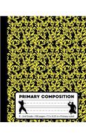 Primary Composition: Ninja Yellow Marble Primary Composition Notebook for boys or girls K-2. Martial Arts Karate Primary Ruled handwriting paper book with dotted middle 