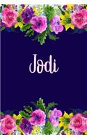 Jodi: Personalized Name Pink Floral Design Matte Soft Cover Notebook Journal to Write In. 120 Blank Lined Pages