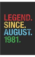 Legend Since August 1981: Graph Ruled Notebook - Journal 38th Birthday for Woman and Men