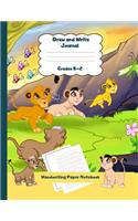 Draw and Write Journal Grades K-2 Handwriting Paper Notebook: Friendly Lions Dashed Mid Line School Exercise Book Plus Sketch Pages for Boys and Girls(34 Efrat Haddi Handwriting Practice Paper)