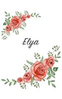 Elya: Personalized Notebook with Flowers and First Name - Floral Cover (Red Rose Blooms). College Ruled (Narrow Lined) Journal for School Notes, Diary Wri