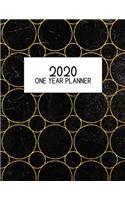2020 One Year Planner: Jan 2020-Dec 2020, 1 Year Planner, black golden circles marble digital paper cover, featuring 2020 Overview, daily, weekly, monthly view, areas for: