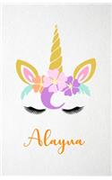 Alayna A5 Lined Notebook 110 Pages: Funny Blank Journal For Lovely Magical Unicorn Face Dream Family First Name Middle Last Surname. Unique Student Teacher Scrapbook/ Composition Great