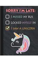 Unicorn Late Excuse Chalkboard Composition Notebook, Graph Paper: 4x4 Quad Rule Grid Student Exercise Book for Math & Science (School Teacher Appreciation)