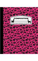 Composition: Wide Ruled Writing Notebook, Hot Pink Llama Alpaca Pattern Marbled Blank Lined Book