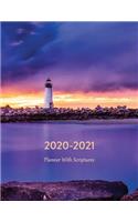 2020-2021 Planner With Scriptures: With A Monthly Calendar To Write On, Lighthouse At Sunset