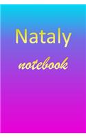 Nataly: Blank Notebook - Wide Ruled Lined Paper Notepad - Writing Pad Practice Journal - Custom Personalized First Name Initial N Blue Purple Gold - Taking 