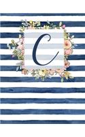 C: Letter CMonogram Initial Notebook - 8.5" x 11" - 100 pages, Dot Bullet Grid Pages- Watercolor Floral Notebook