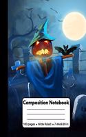 Composition Notebook: Scary Halloween Gifts: Awesome Pumpkin Scarecrow Bats and Full Moon, Composition Book, Back to School Work or Home, 100 pages