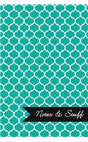 Notes & Stuff - Lined Notebook with Persian Green Moroccan Trellis Pattern Cover