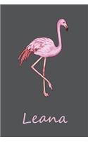 Leana: Personalisiertes Flamingo Tage-/ Notizbuch - 120 Seiten - 6x9 Zoll Format (ca.DIN A5) - gepunket - dotted - punktkariert - dot grid - individuelle G